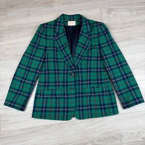 Pendleton Vintage Green Plaid Wool Blazer Jacket Made in USA Size 10